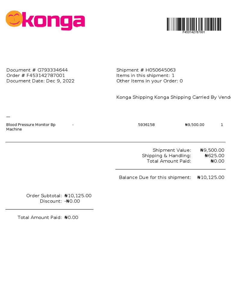 Order Summary for Blood Pressure Monitor | PDF
