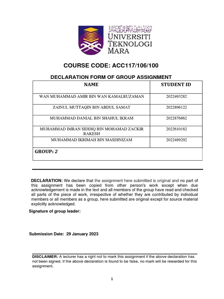 ACC117 Group Project 2 Report | PDF | Book Value | Expense