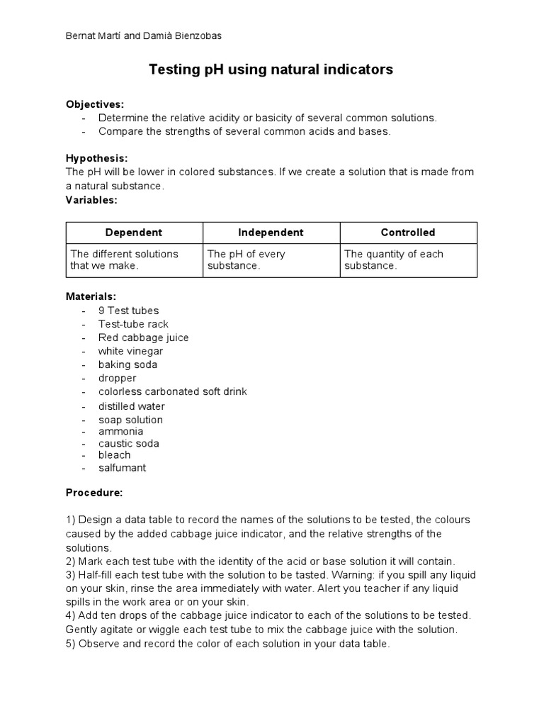 Testing PH Using Natural Indicators PDF