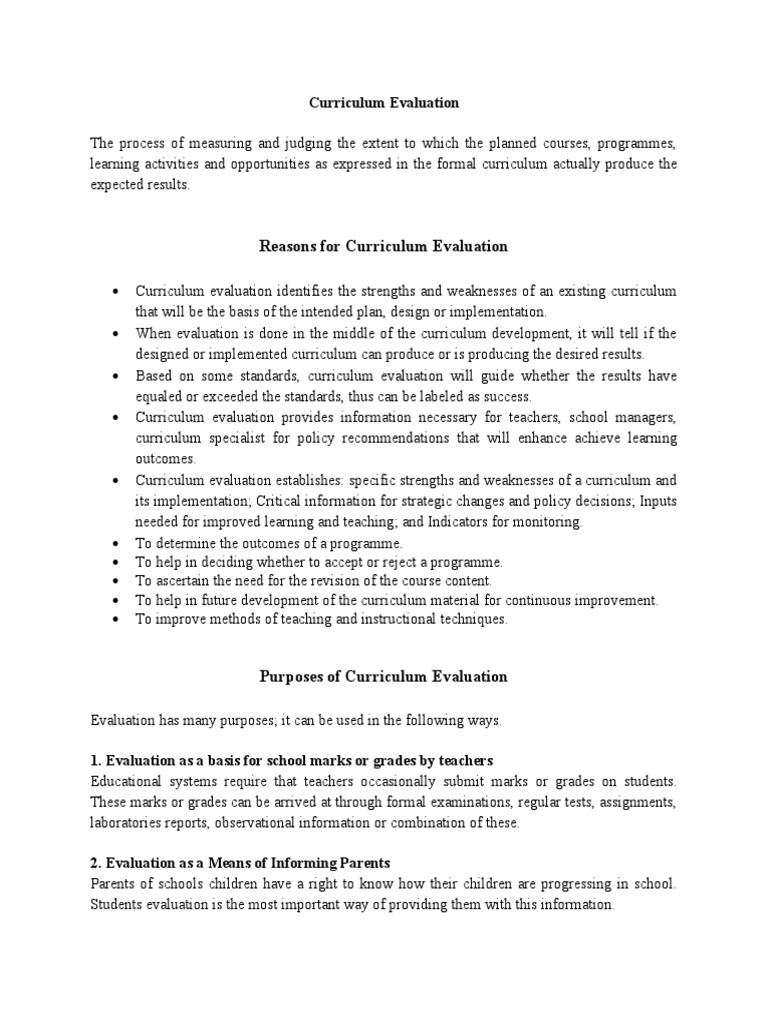 Types and Purposes of Curriculum Evaluation | PDF