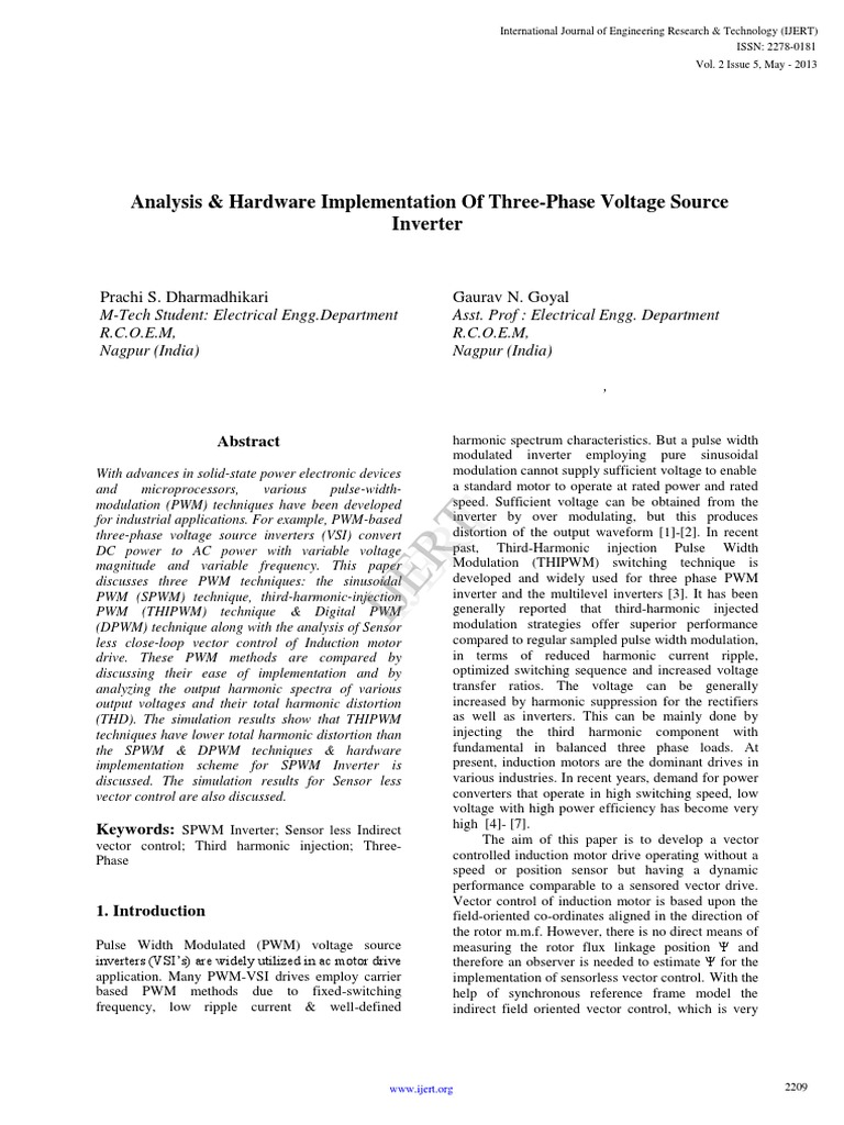 Analysis Hardware Implementation of Three Phase Voltage Source Inverter ...