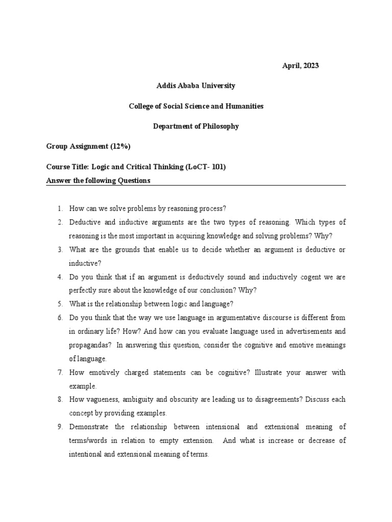 Logic & Critical Thinking Assignment | PDF