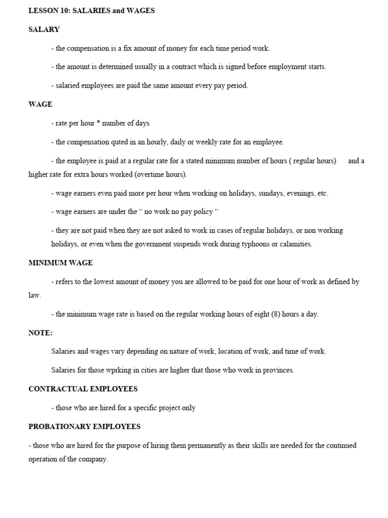 Day 1 Lesson 10 Salaries And Wages Pdf Salary Employment