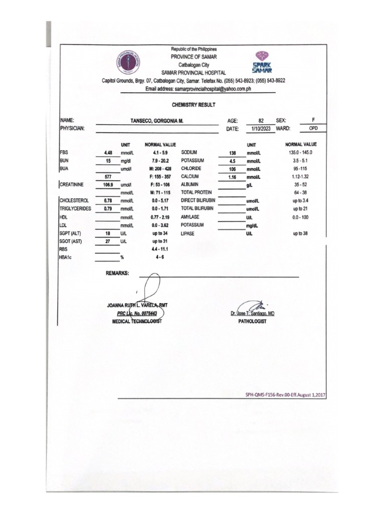 Blood Chem and CBC Result PDF