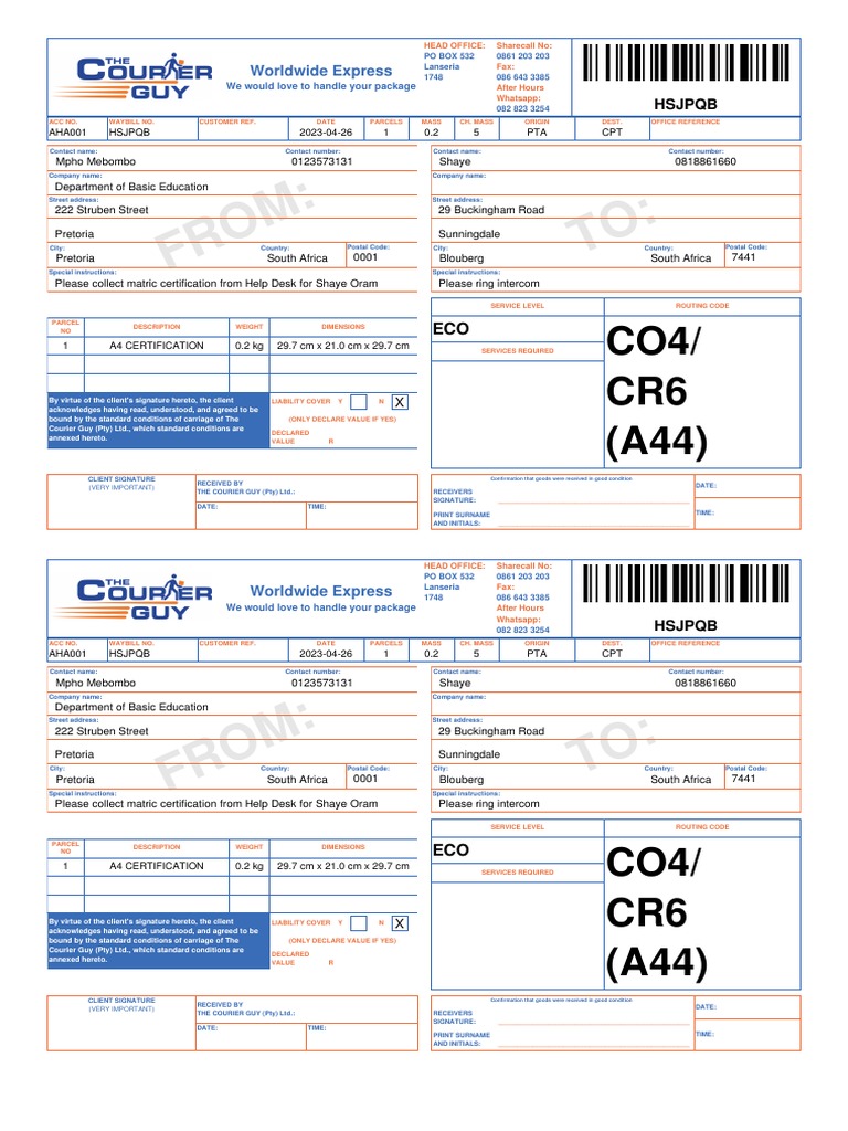 Package Delivery Confirmation Document | PDF