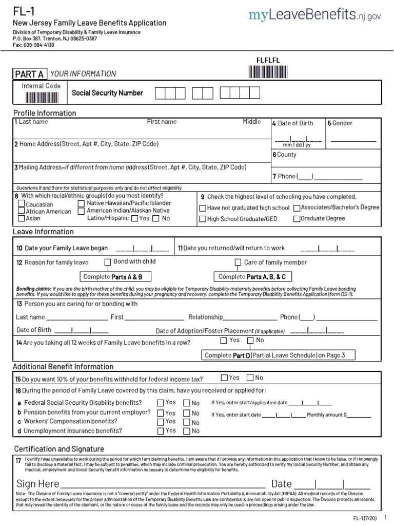 NJ Family Leave Benefits Application | PDF