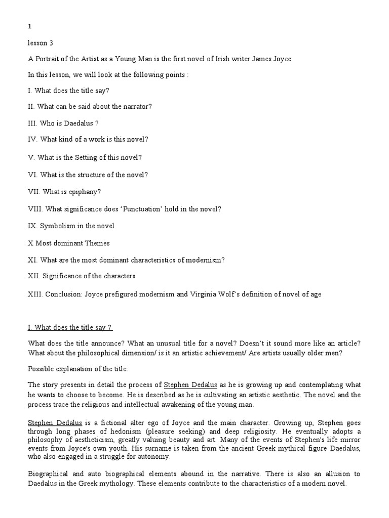 Analysis of Joyce's A Portrait of the Artist | PDF