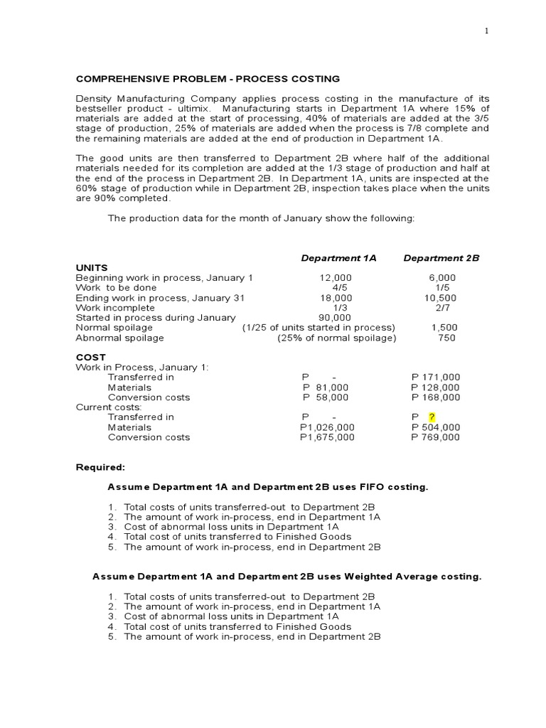 Process costing calculations pdf