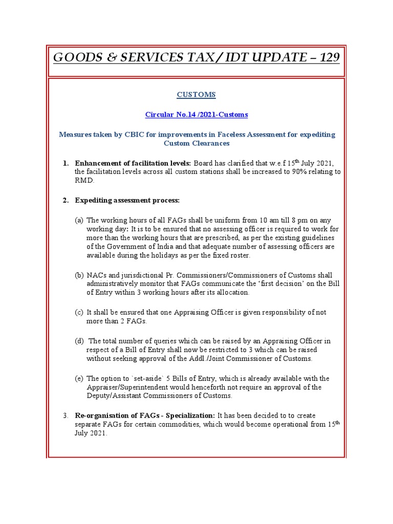 CBIC Customs Update: Faceless Assessment Enhancements | PDF