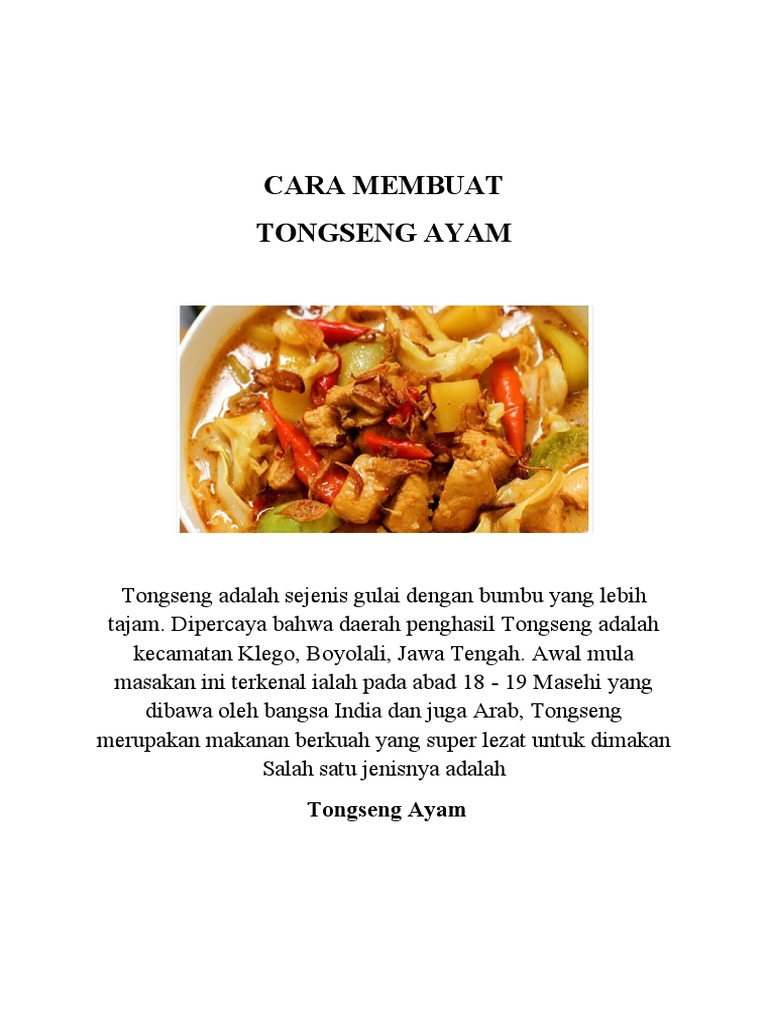 Resep Tongseng Ayam Khas Boyolali | PDF