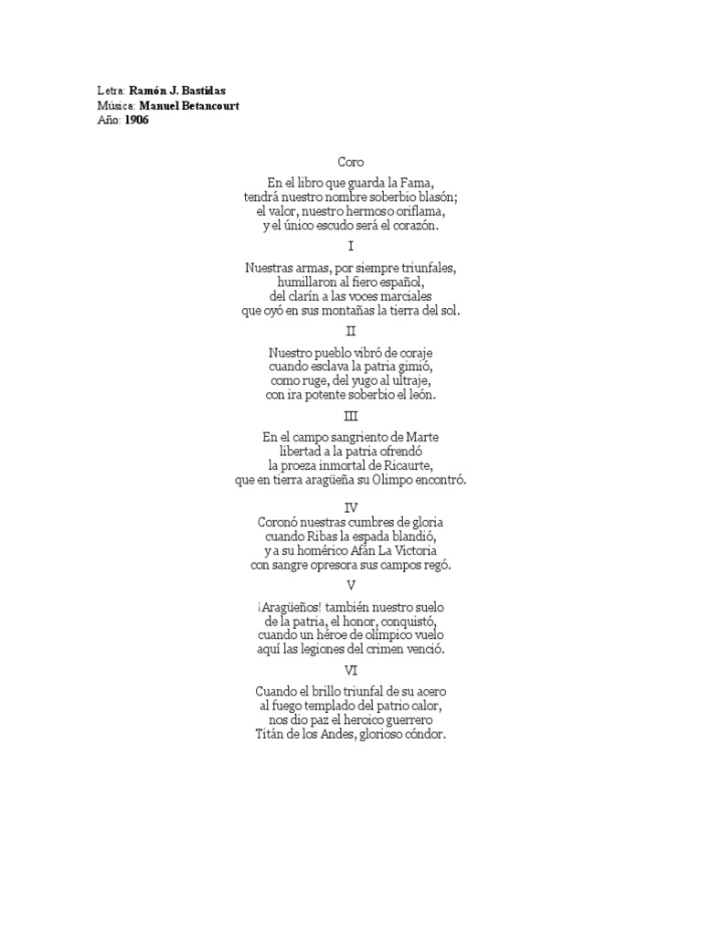 Himno Del Estado Aragua PDF