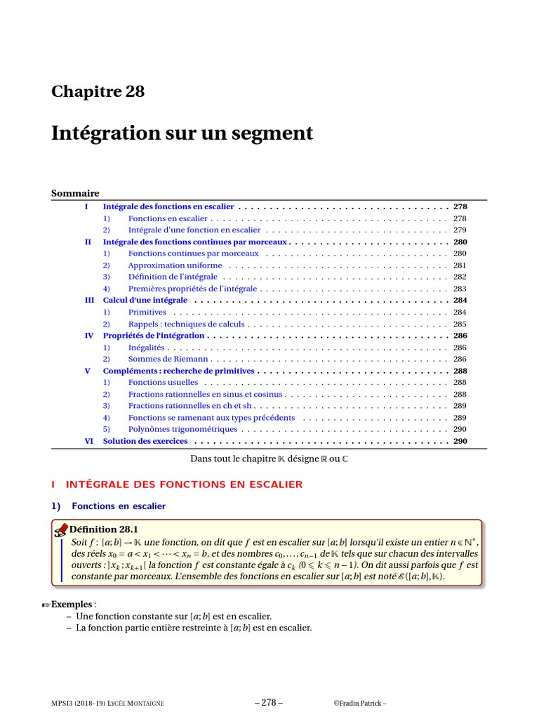Integration Sur Un Segment Cours PDF | PDF