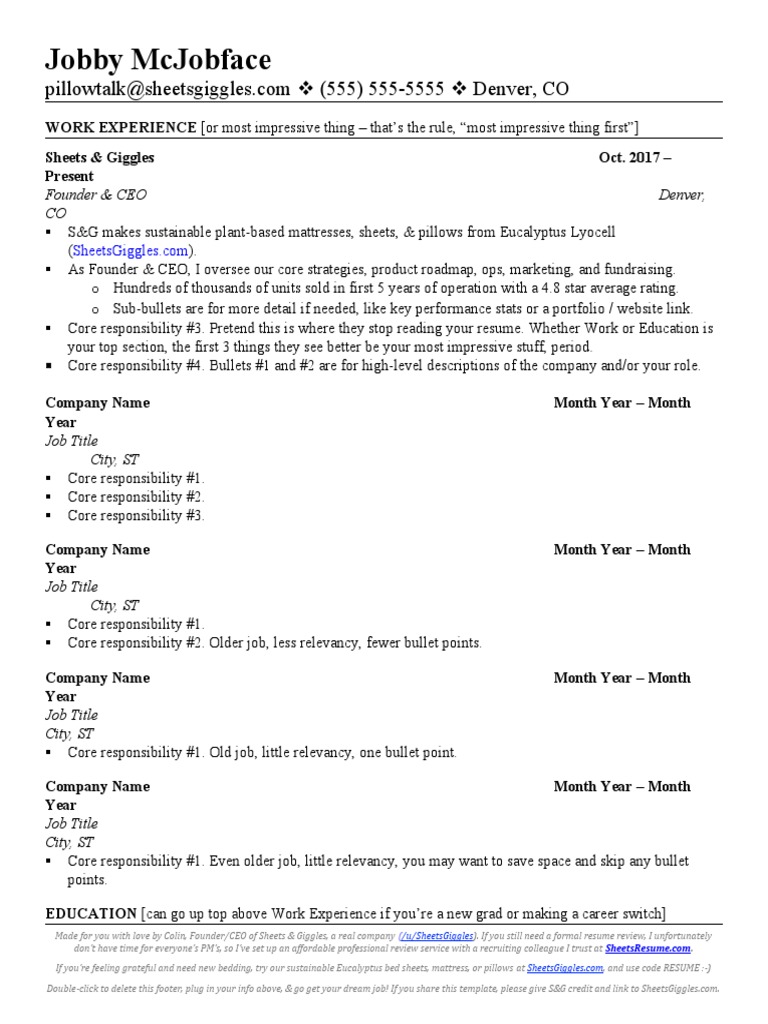 Sheets Giggles Resume Template PDF