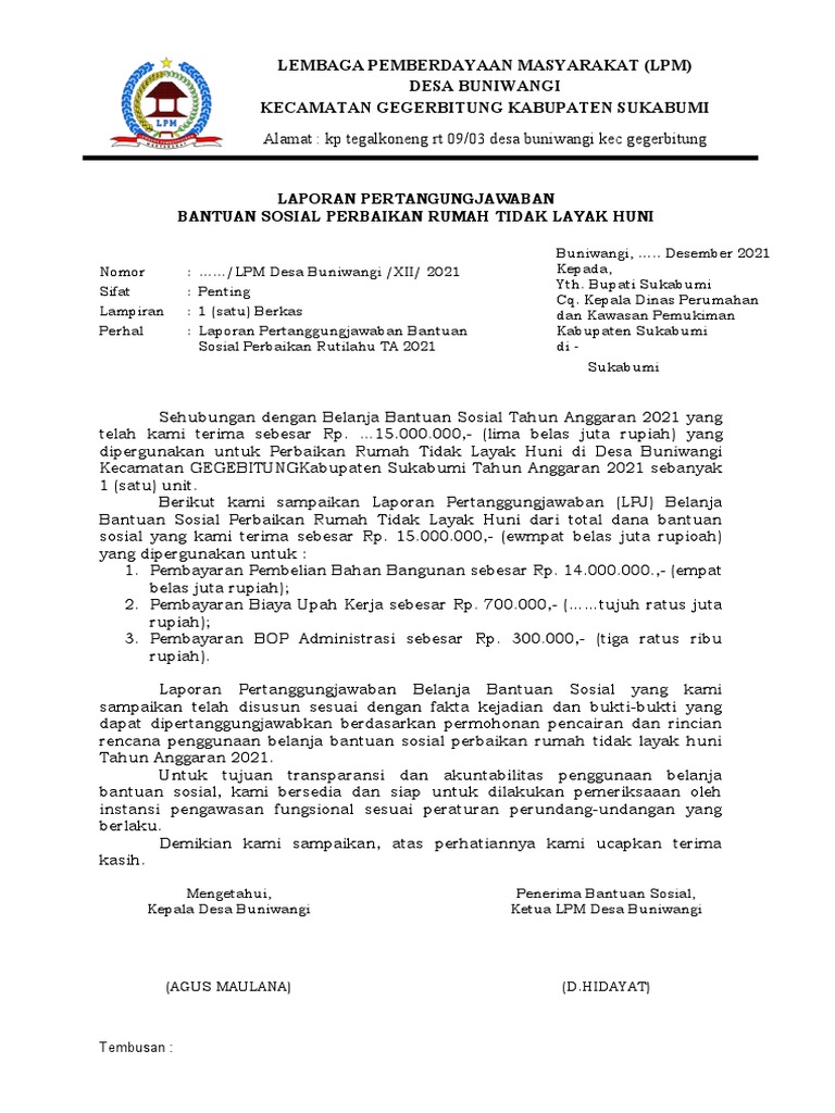 Format III-2 Surat LPJ RUTILAHU 2021 | PDF | Griya & Taman