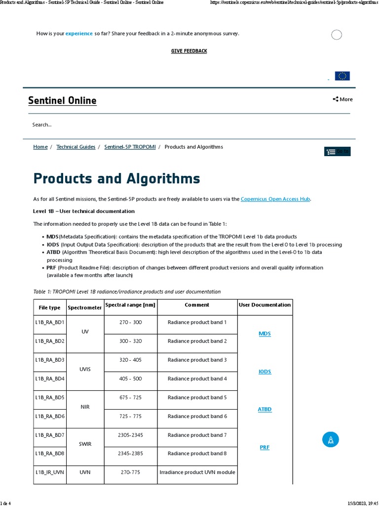 Products and Algorithms - Sentinel-5P Technical Guide - Sentinel Online ...