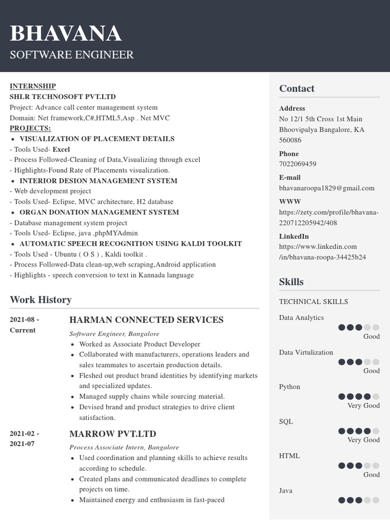 Bhavana Roopa's Software Engineer Profile | PDF