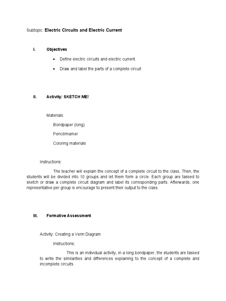 Electric Circuits: Activities & Assessment | PDF