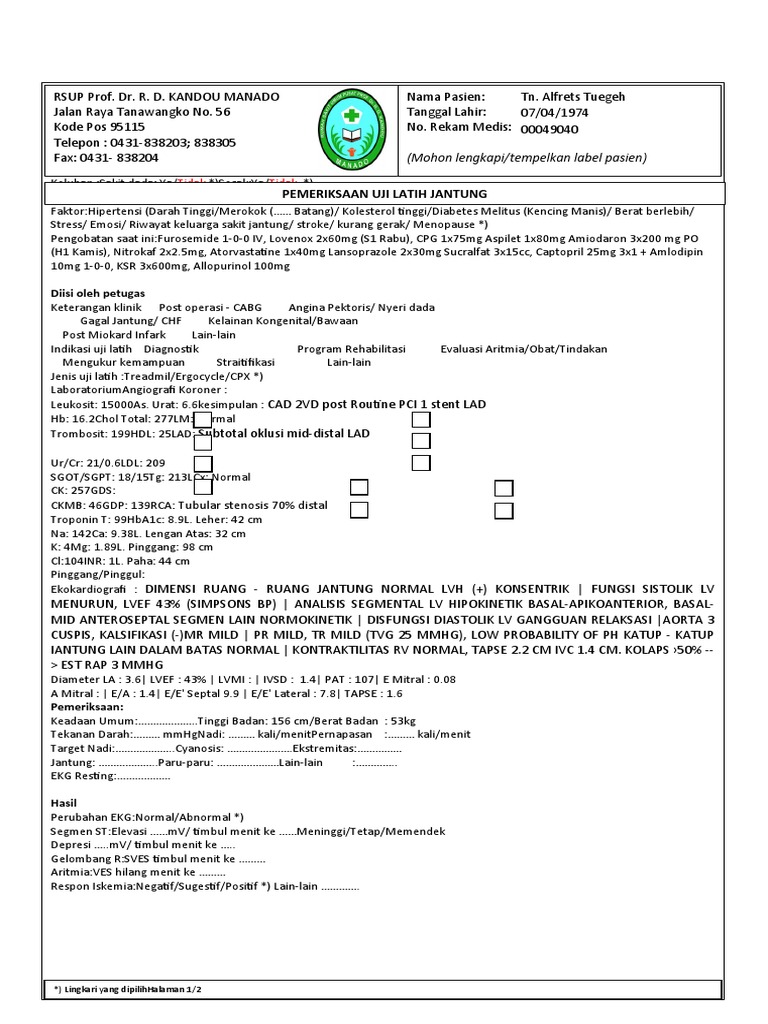 Pemeriksaan Uji Latih Jantung Alfreds Tugeh PDF