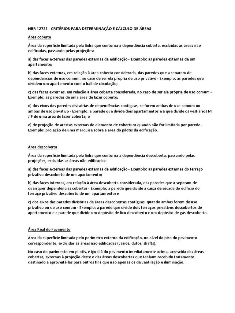 Critérios NBR 12721 para Cálculo de Áreas | PDF