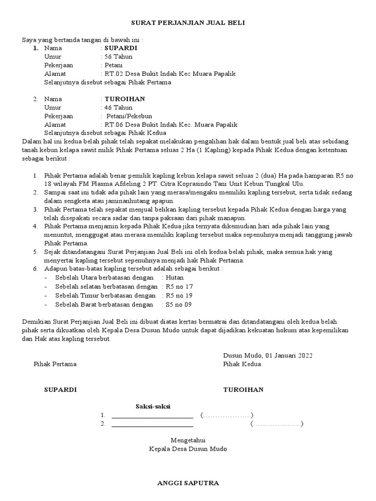 Surat Perjanjian Jual Beli | PDF