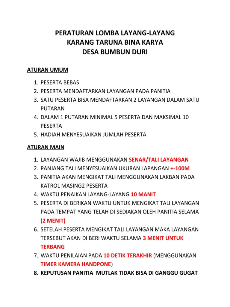 Rules of the Kite Flying Competition in Bumbun Duri Village PDF