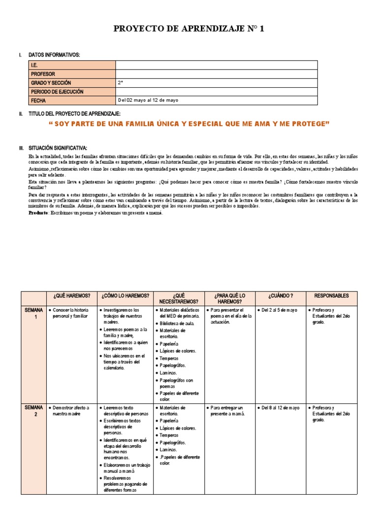 2° Grado - Proyecto de Aprendizaje N°01 | PDF | Números | Aprendizaje