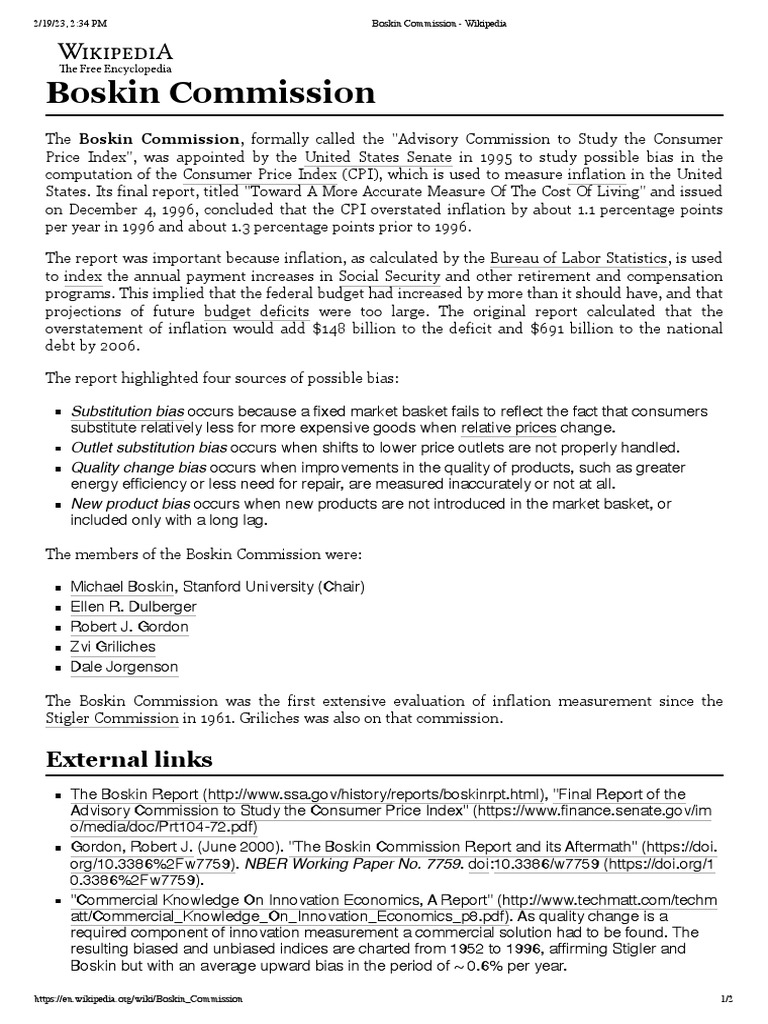 Boskin Commission on CPI Bias | PDF | Social Science