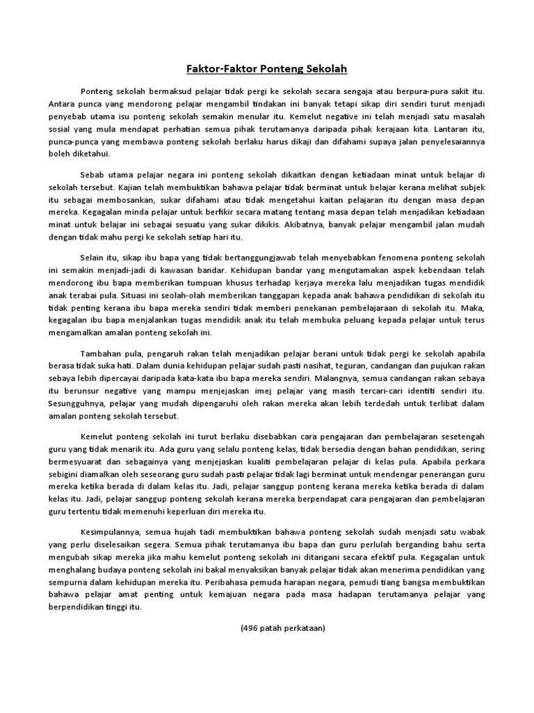 Punca dan Faktor Ponteng Sekolah | PDF