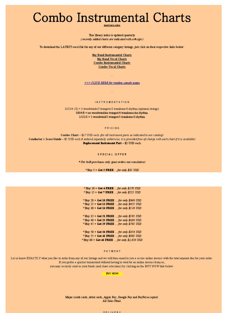 Combo Instrumental Charts Overview | PDF | Saxophone | Quartet