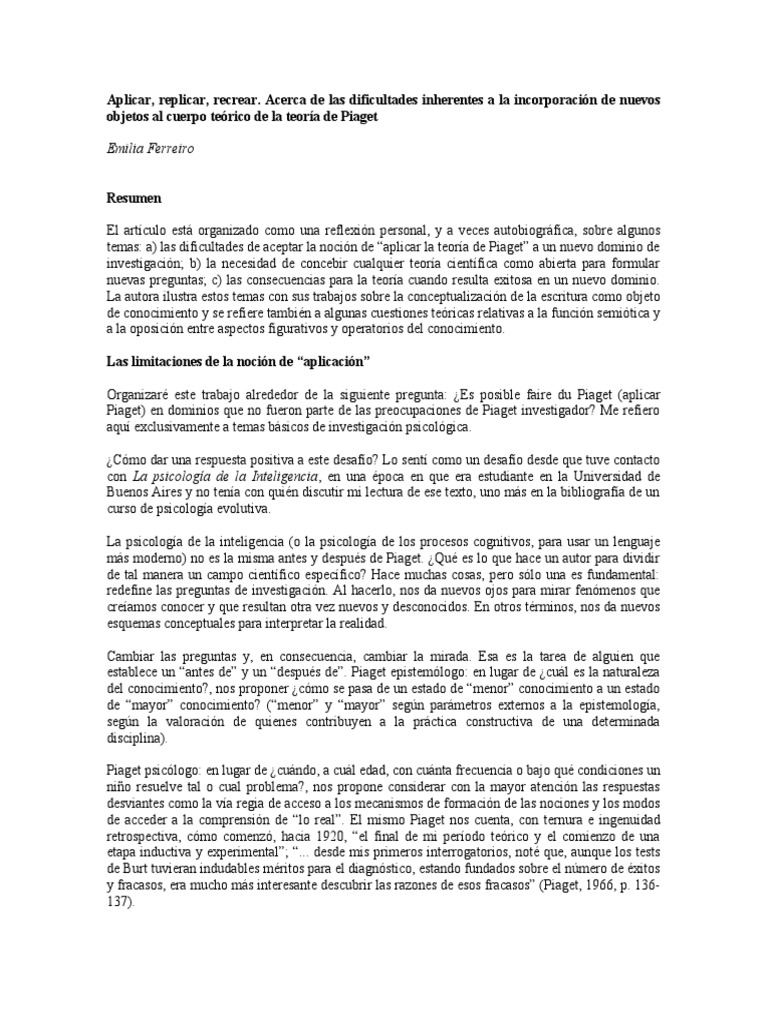 Dificultades de aplicar la teoría de Piaget | PDF | Sicología | Teoría