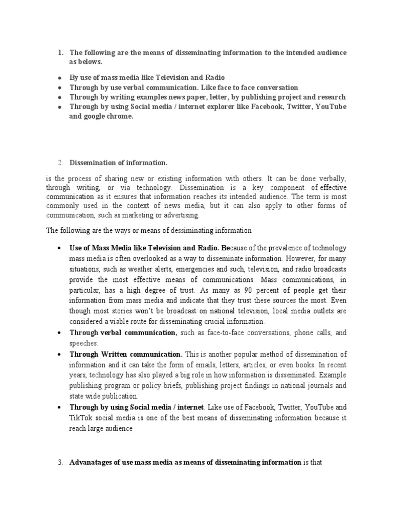 Dissemination of Information | PDF | Media (Communication) | Social Media