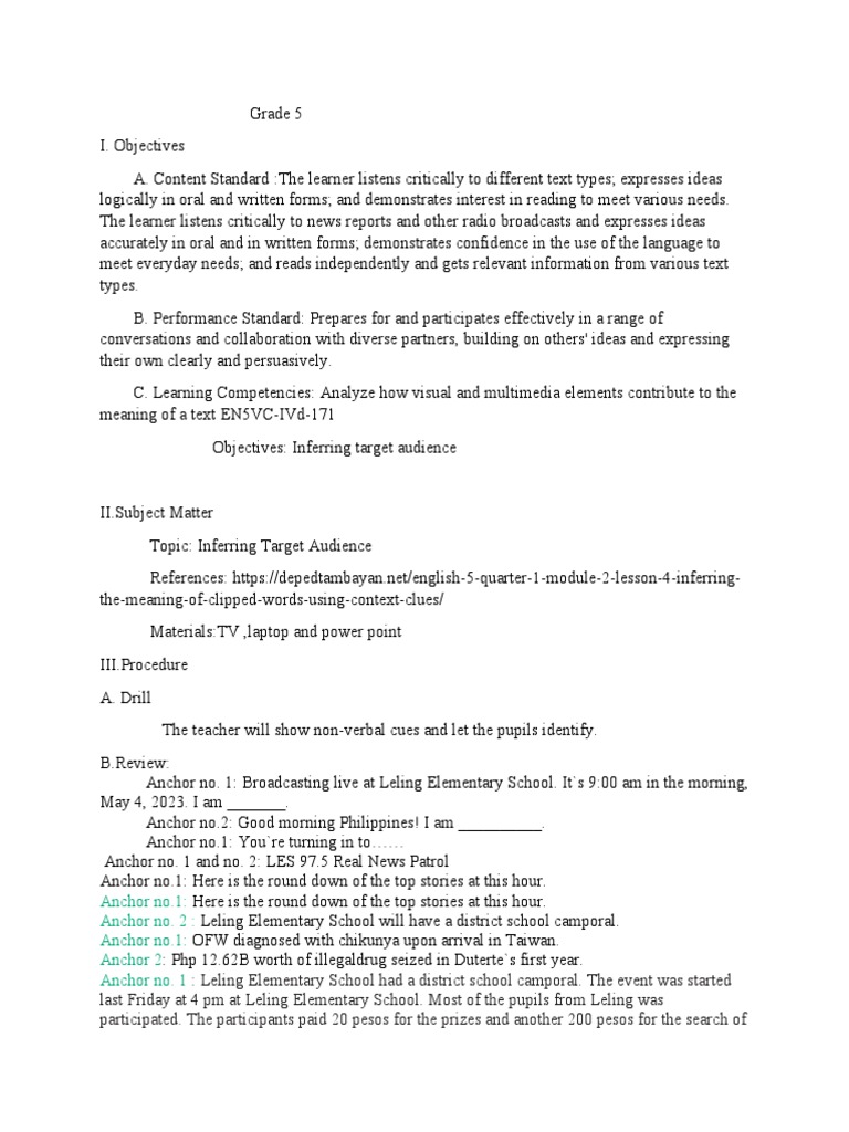 Grade 5 English PDF Learning Human Communication