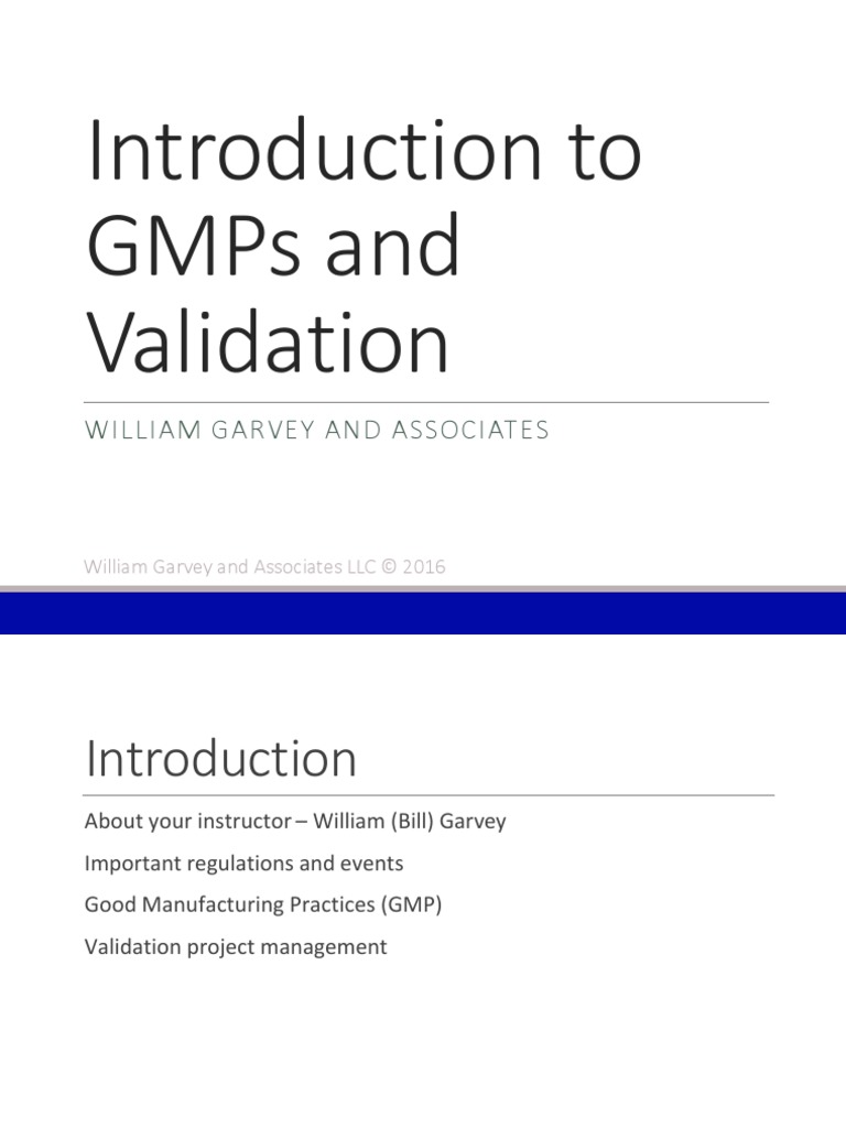 Introduction To Gmps and Validation PDF Verification And Validation Project Management