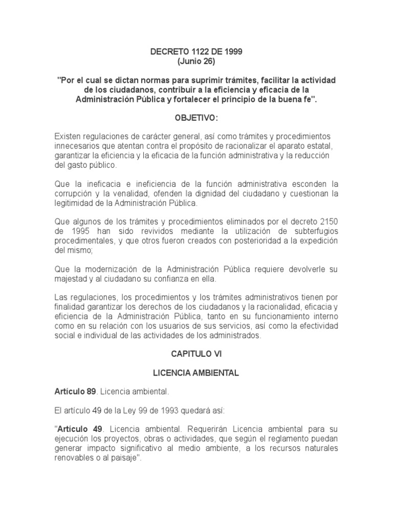 Decreto 1122 de 1999 | PDF | Evaluación de impacto ambiental | Entorno ...