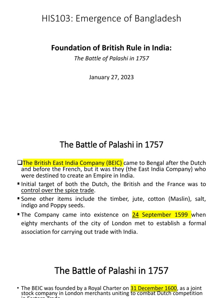 L1, HIS103, Foundation of British Rule in India PDF East India Company Bengal