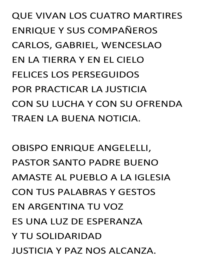 Canciones A Los Cuatro Martires | PDF | eucaristía | Iglesia cristiana
