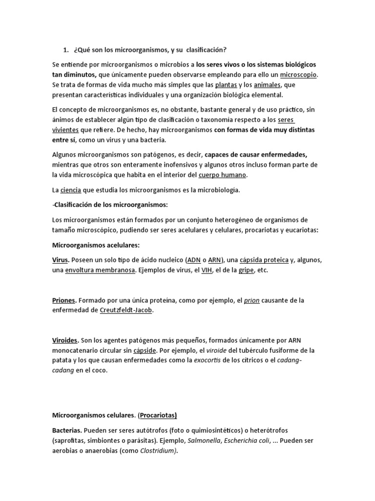 Clasificación de Microorganismos y Enfermedades | PDF | Microorganismo ...