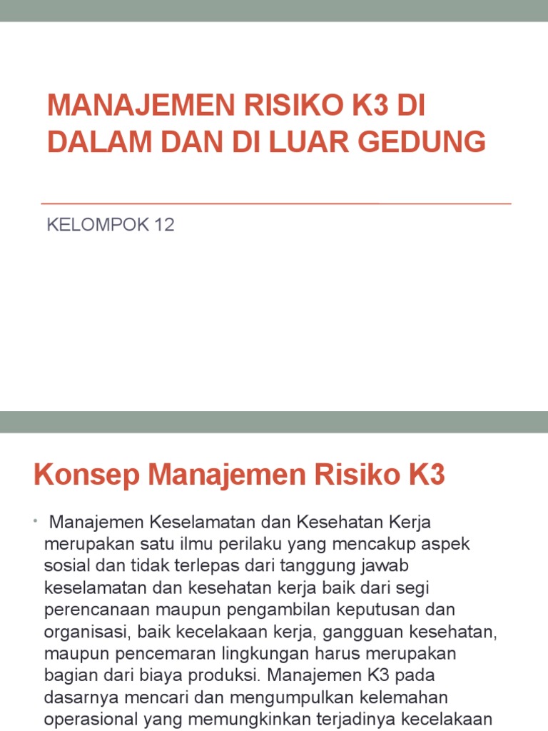 Manajemen Risiko K3 Di Dalam Dan Di Luar Pdf