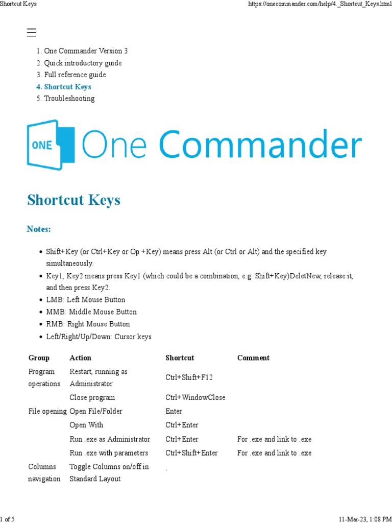 OneCommander Shortcut Keys | PDF