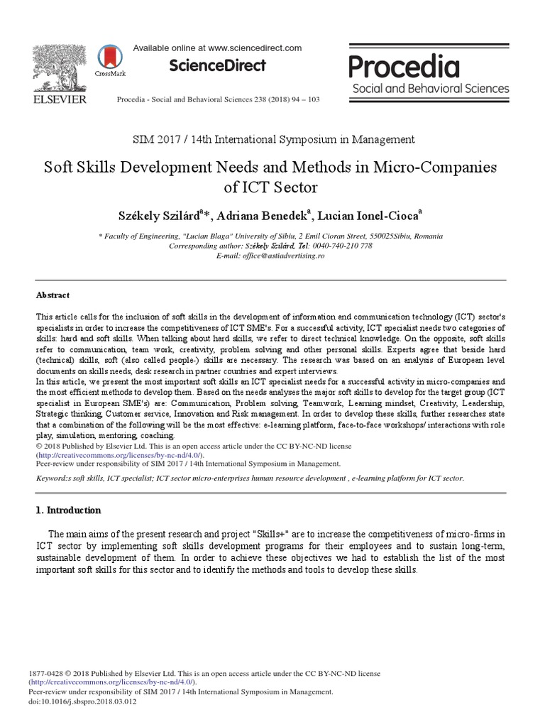 Soft Skills Development Needs and Methods in Micro-Companies of ICT ...