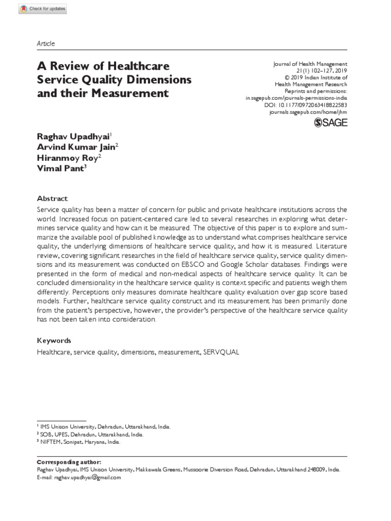A Review of Healthcare Service Quality Dimensions and Their Measurement ...