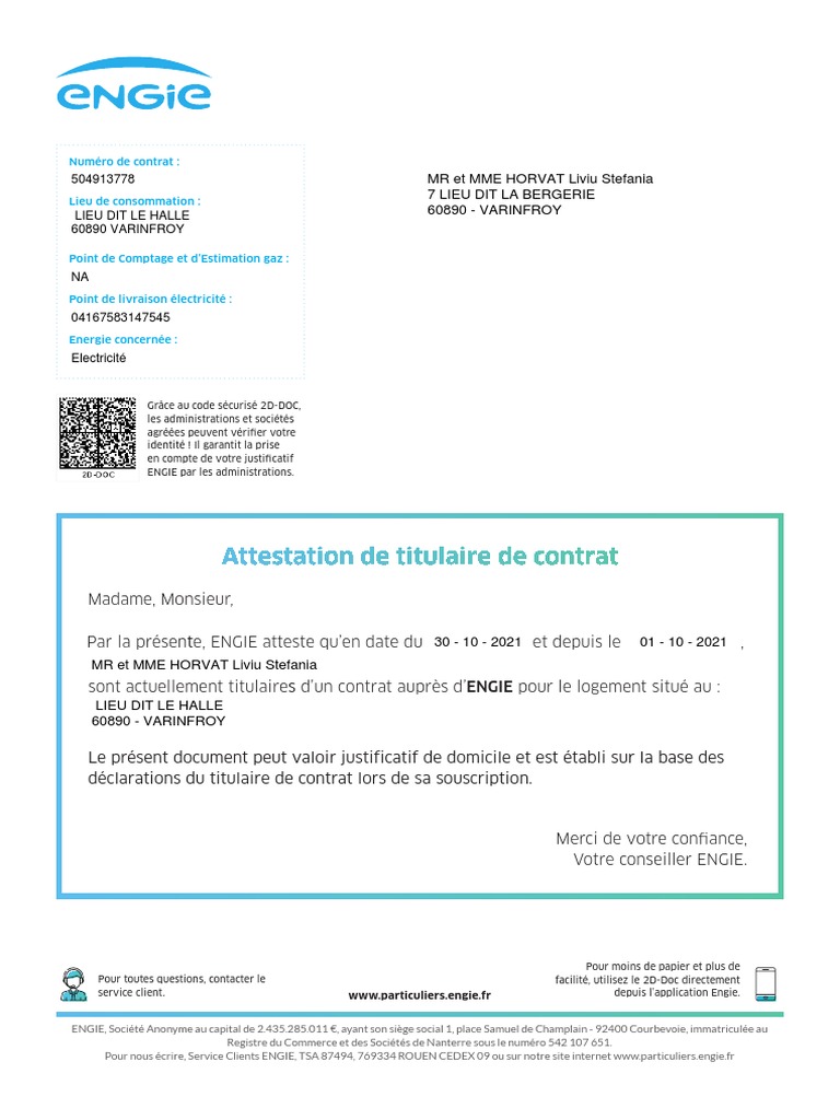 attestationTitulaireContrat PDF | PDF