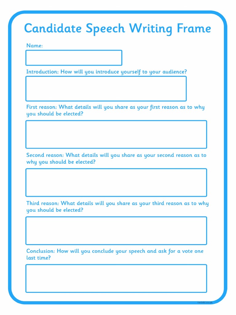 SchoolCouncilElectionCandidateSpeechWritingFrame twinkl PDF