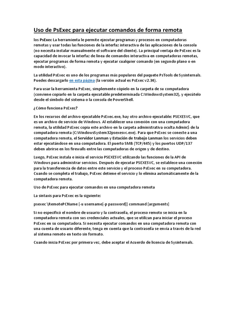 Uso de PsExec para Comandos Remotos | PDF | Archivo de computadora ...