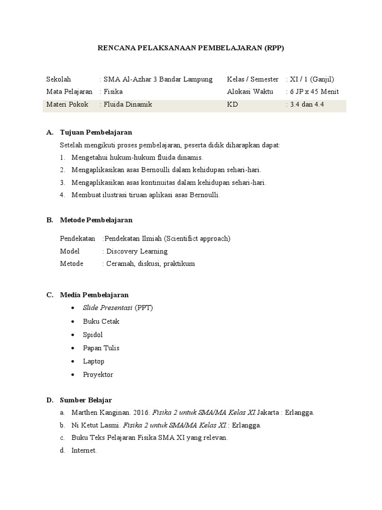 RPP Fisika: Fluida Dinamik SMA XI | PDF