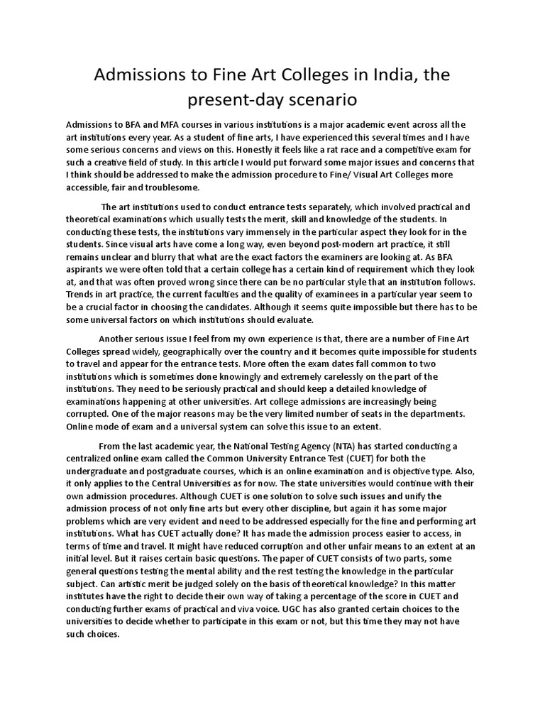 Admissions to fine art colleges PDF