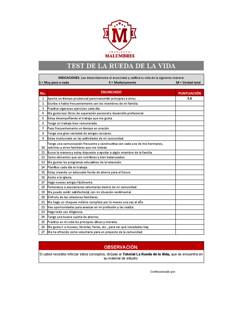 Test de la Rueda de la Vida | PDF | Estilo de vida