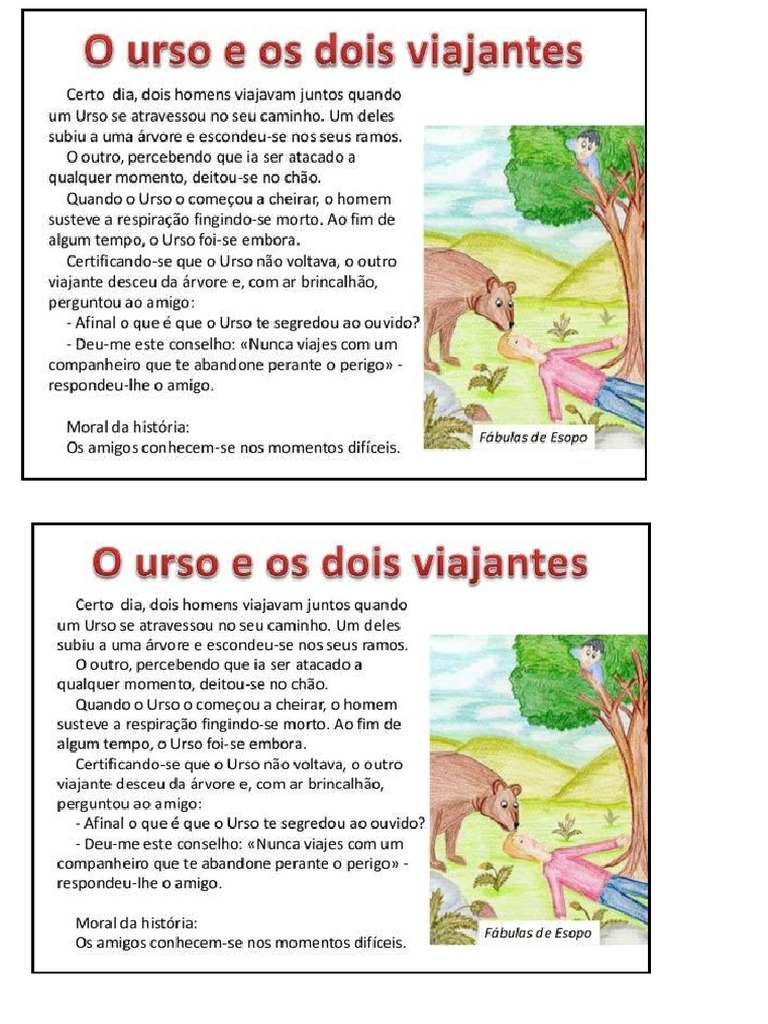 Fábula o Urso e Os Dois Viajantes | PDF