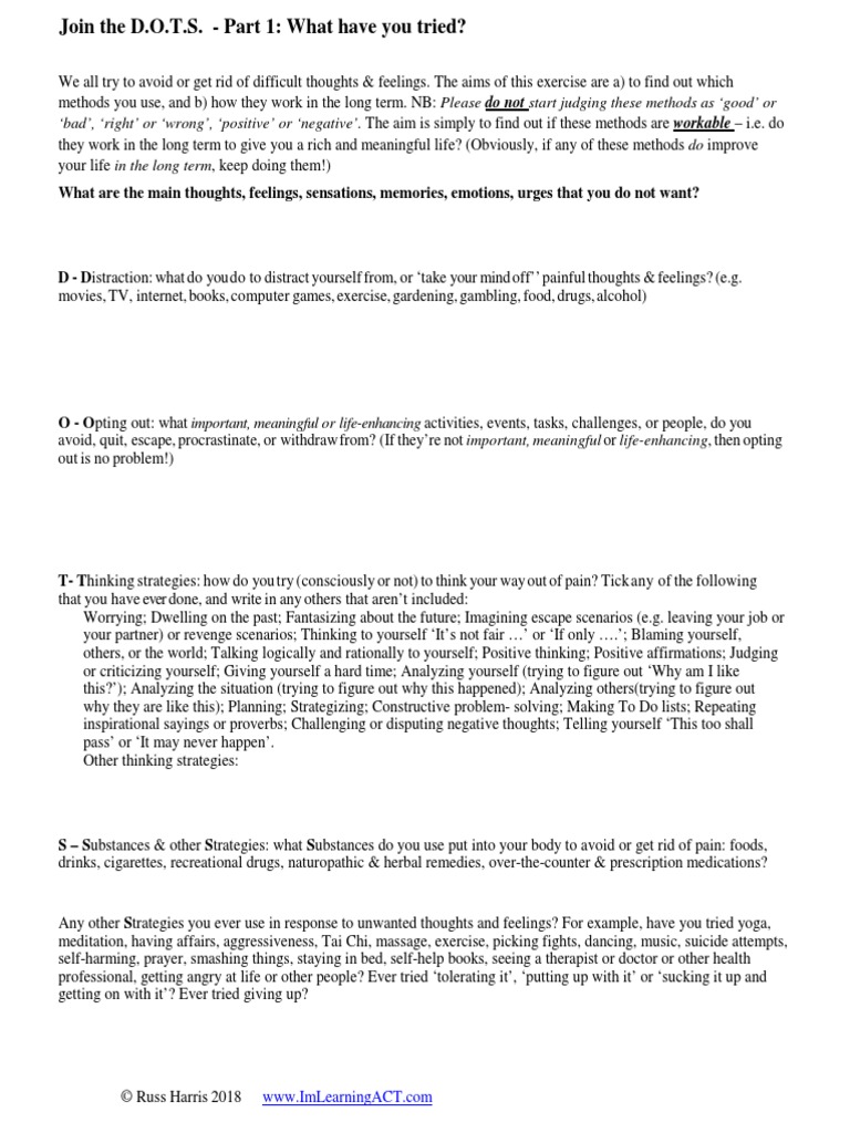 Join The Dots Worksheet August 2018 Version Russ Harris PDF PDF