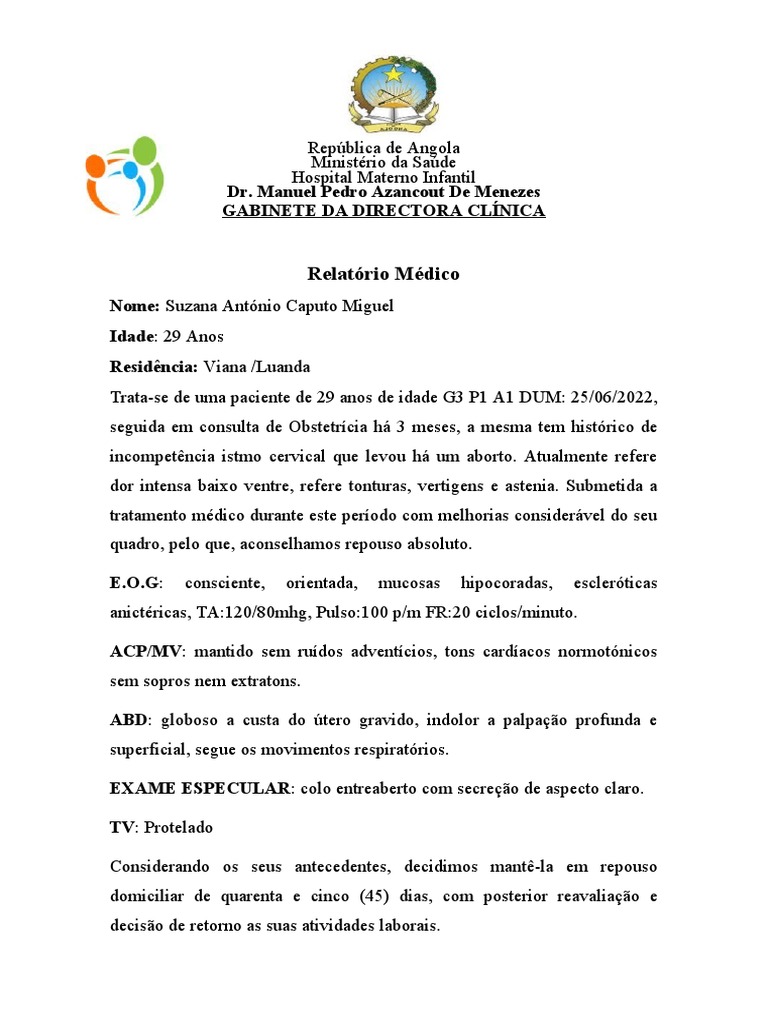 Relatorio Da Paciente | PDF